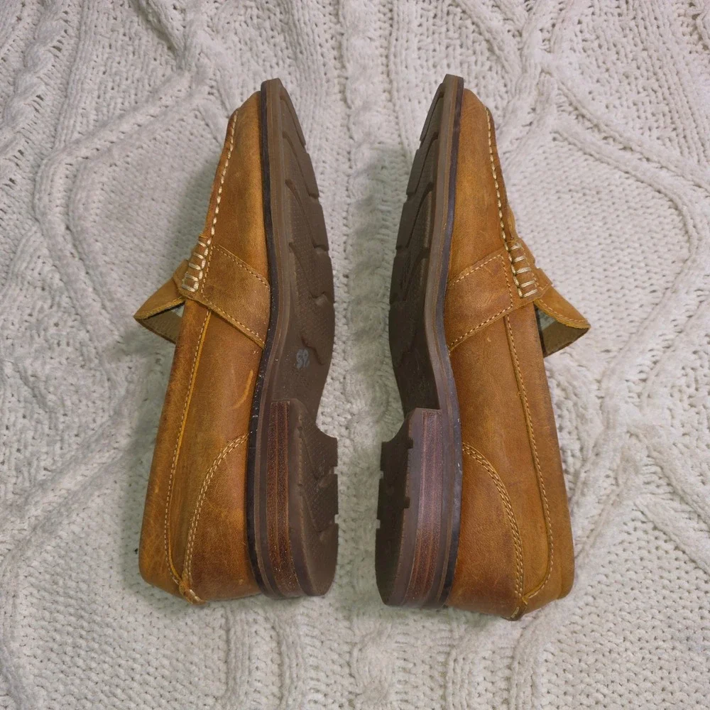 Sperry Penny Loafers Tan Leather Moc Toe‎ Slip On Drivers Mens 8.5 Excellent